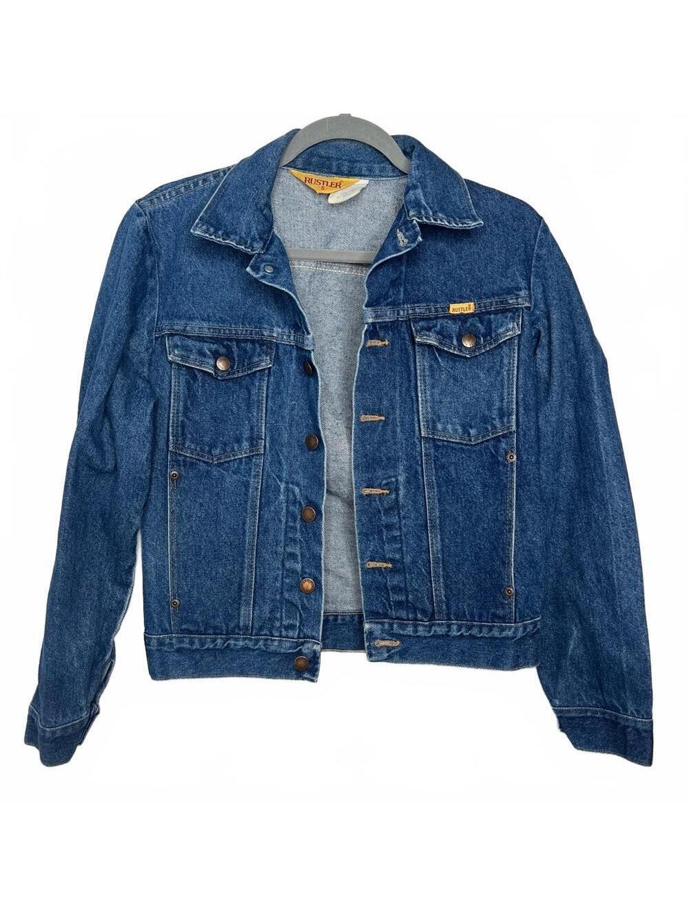 Vintage 80s Rustler Denim Trucker Jacket 79112PW Small S Blue Medium Wash